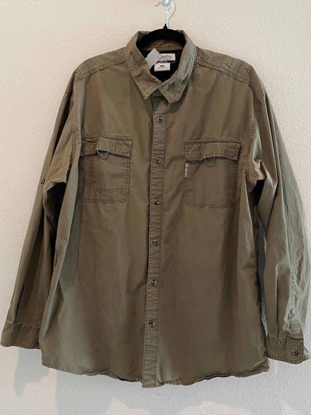 Columbia Men Lined Shirt Jacket XL Olive Green Utility Hiking Shacket Cotton